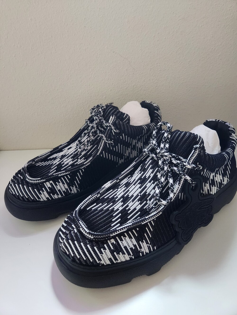 Burberry Creeper Check Woven Lace Up Shoes Mens 11 Black Round Toe EU 44
